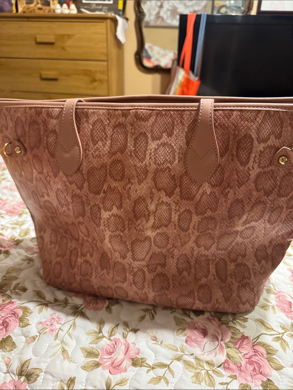 Pink Snake-Print Tote Bag - Daisy Rose